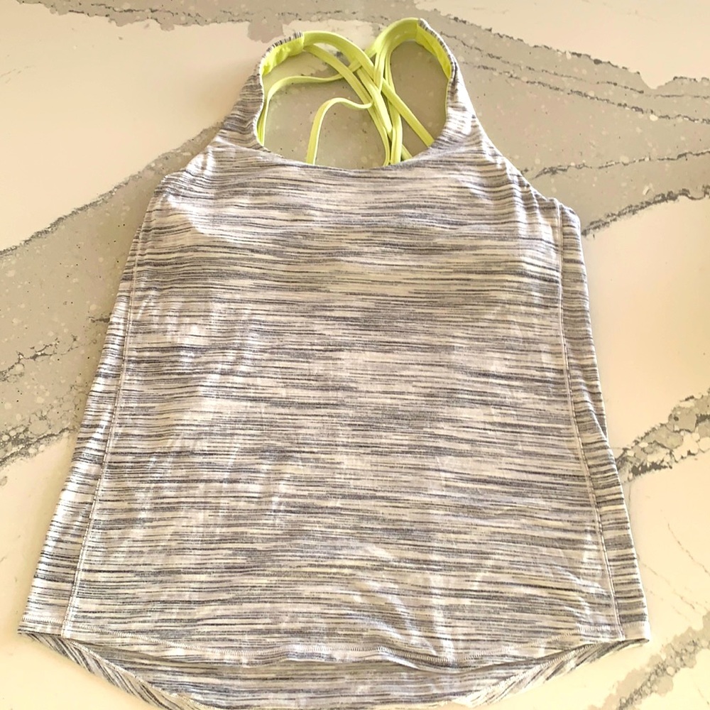 Lululemon black / white tank with built-in neon yellow bra - size 8